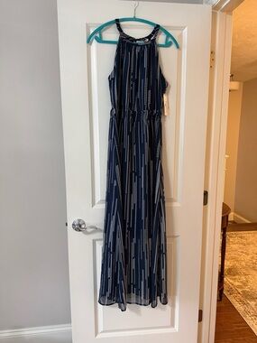 Collective Concepts Navy & White Halter-Style Maxi Dress